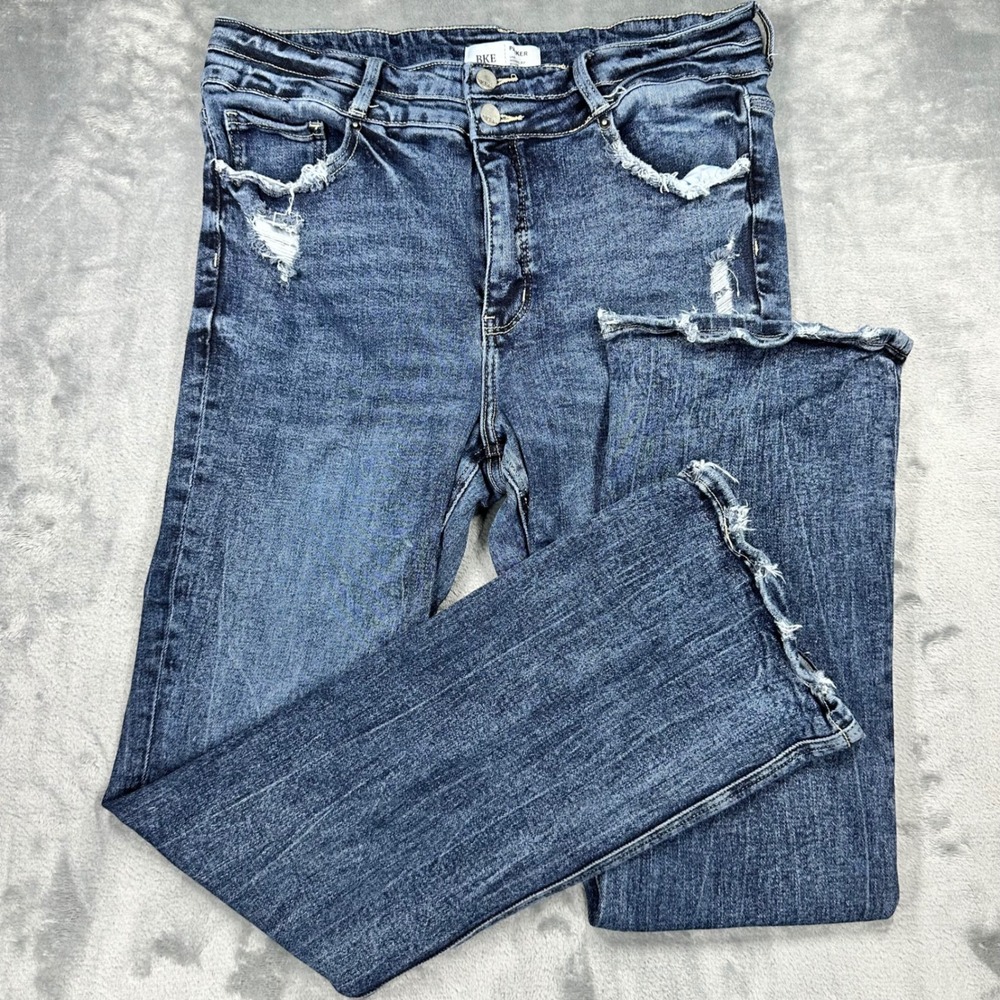 BKE Parker High Rise Bootcut Jeans Distressed Dark Wash 32x31.5 PBK121R